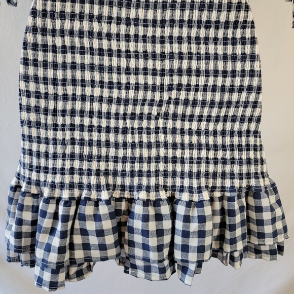 Anthropologie MABLE Blue/White Gingham Smocked Mini Dress Sz M Y2K Peasant Fairy - Picture 10 of 12